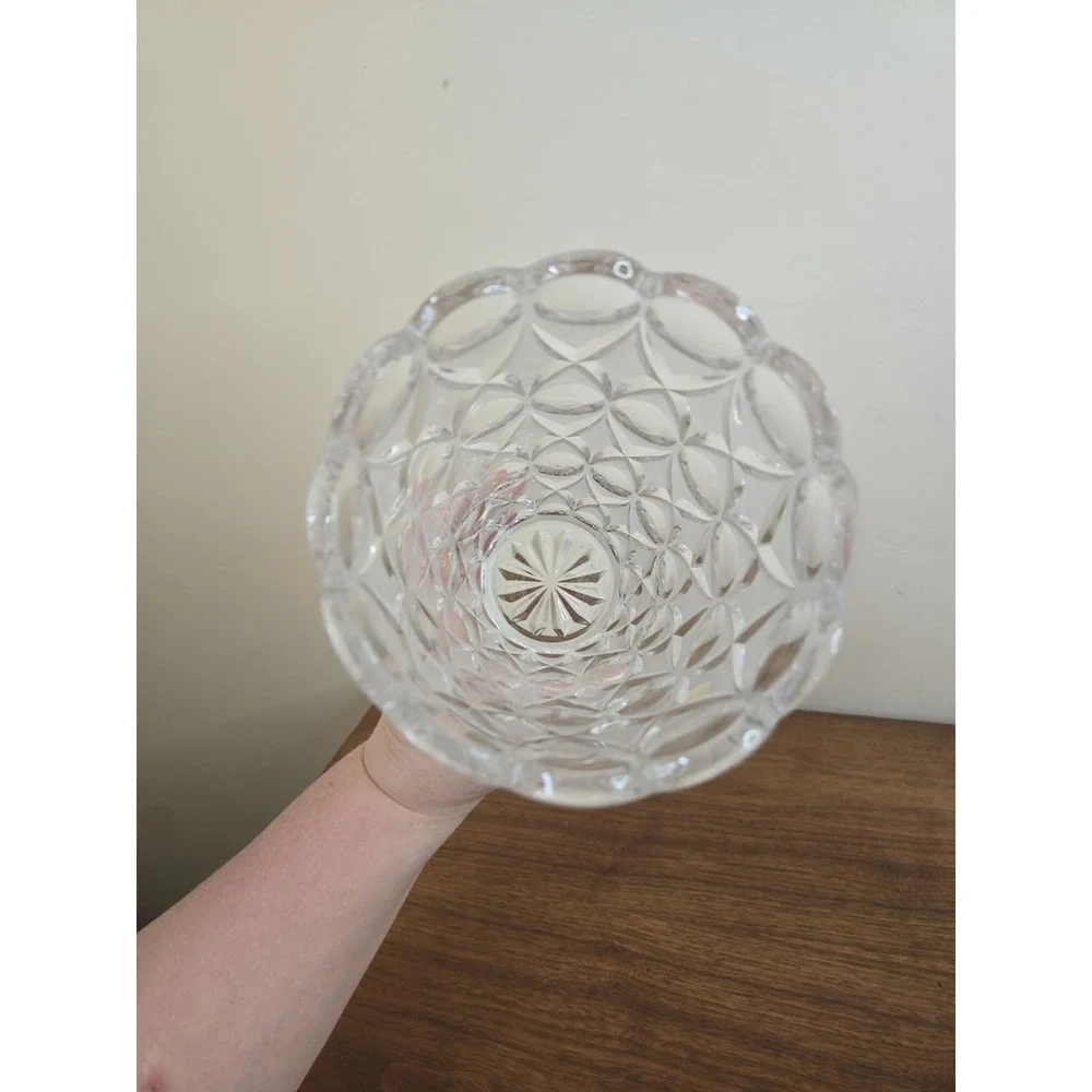 Vintage West Germany Crystal Vase 24% Lead Bavaria Scalloped Diamond Cut Clear